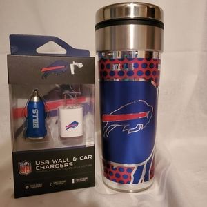 Buffalo Bills Travel Mug and USB Car & Wall Chargers